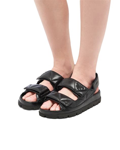 flat brushed leather sandals prada|padded nappa leather sandals prada.